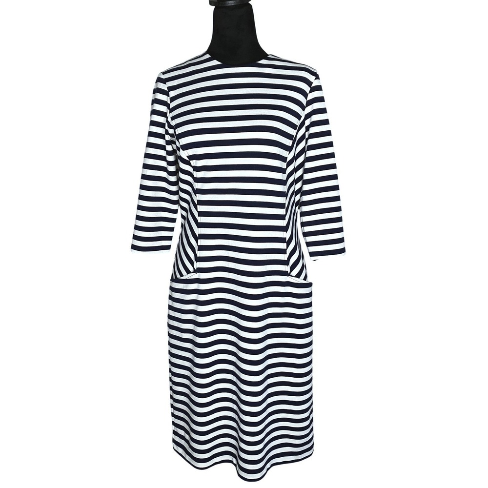 J. McLaughlin Knee Length Navy & White Stripe Nautical Preppy Dress Med NWOT